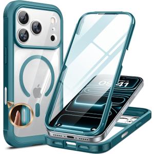 Miracase Magnetic for iPhone 17 Pro Case 6.3" [Compatible with MagSafe] Full-Body Phone Case with Built-in Glass Screen Protector & Camera Control, Drop Proof iPhone 17 Pro Cover, Green