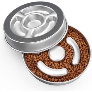 Stainless Steel Non Slip Slow Feeder Dog Bowl, 4 Cup Metal Dog Food Bowl for Medium and Large Dogs, Slows Down Fast Eating Pets, Fun Bloat Stop Pet Bowl (4 Cups/ 2.0" Deep (Max 6Cups))