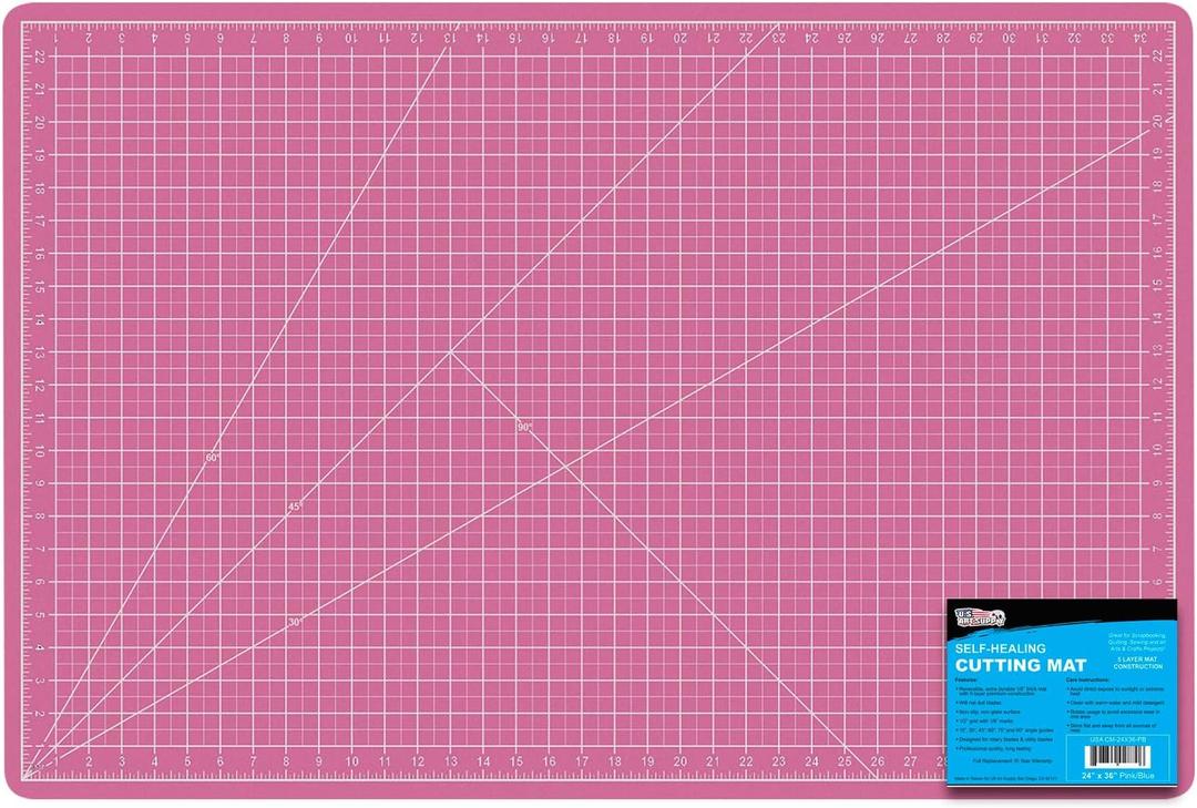 US Art Supply 24" x 36" PINK/BLUE Professional Self Healing 5-Ply Double Sided Durable Non-Slip Cutting Mat Great for Scrapbooking, Quilting Sewing (35"L x 23.1"W)