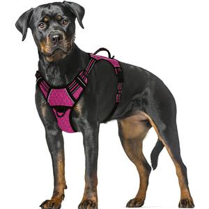 BARKBAY No Pull Dog Harness Large Reflective Dog Harness with Front Clip and Easy Control Handle for Walking Training Running with ID tag Pocket(Pink/Black,XL)