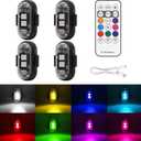 4PCS Wireless LED Strobe Lights with Remote Control, 8 Colors USB Charing Waterproof Anti-Collision Led Emergency Warning Lights for Car Motorcycle Drone Aircraft Bike