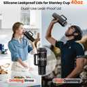 Leakproof Flip Straw Lid Replacement for Stanley Quencher H2.0 Tumbler 40 OZ - Silicone Spill Proof Cup Top & Boot Set for Stanley, Dust-Proof Cover with Dual-use Modes