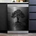Dishwasher Magnet Cover Black Tree of Life Dishwasher Cover Magnetic Sticker Brushed Stainless Steel Effect Kitchen Appliances Fashion Door Cover Magnet Decor Decal 23" x 26" Magnetic