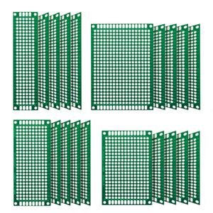 Chanzon 20 Pcs Double Sided PCB Board (4 Sizes - 2X8 3X7 4X6 5X7) Tinned Through Holes FR4 Prototype Kit Printed Circuit Universal Perfboard for DIY Soldering Project Compatible with Arduino Kits
