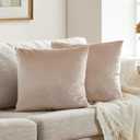 GIGIZAZA Velvet Throw Pillow Covers 22x22,Pack of 2 Champagne Beige Modern Pillow Covers Square Big Solid Pillow Vintage Cases for Living Room Couch