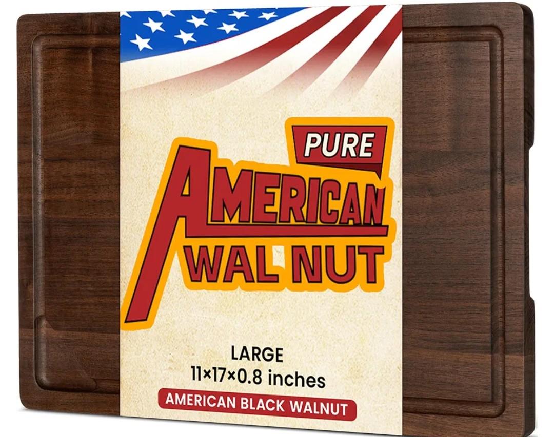 Heimlove Walnut Wood Cutting Board for Kitchen, 17"x11" Reversible Wooden Chopping Board with Deep Juice Grooves and Handles, Natural Walnut Wood Cutting Board for Chopping, Cheese, Vegetables