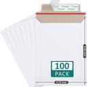 Eupako 100 Pack 6x8 Photo Document Mailer White Stay Flat Self-Seal Cardboard Envelopes for CDs, Pictures, Documents, 6.25 x 8.25 Inches