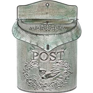 Metal Vintage Mailbox Wall Mount for Front Porch, Decorative Mailboxes for Outside, 15.5" H X 10.5" W X 4" D (Antique Blue)