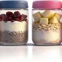 16 OZ 4Pack, Overnight Oats Jars with Lids, Glass Meal Prep Containers, Airtight Mason Jars for Breakfast, Yogurt Parfait, Salad & Smoothies, Leakproof and Reusable Food Storage Jars(4-1)