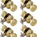 6 Pack Satin Brass Interior Door Knobs, Pismo Gold Door Knob with Lock, Privacy Door Handles Interior for Bath & Bed