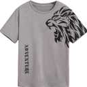 SweatyRocks Boy's Letter Print T Shirts Crew Neck Short Sleeve Graphic Tees Tops, 8 Years, Grey