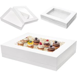 Mefleet 25pcs 19x14x4 Half Sheet Cake Boxes with Window Rectangle 1/2 Sheet Bakery Boxes for Pastry Baking Cake, Cupcakes, Donuts, Cookies, Pie Treat Packaging White Large