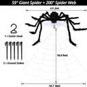 OCATO 200" Halloween Spider Web + 59" Giant Spider Decorations, Fake Spiders with Triangular Huge Spider Web, Indoor/Outdoor/Halloween Decorations/Yard/Home/Costumes Parties/Haunted House Decor, Black