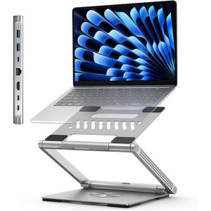 4URPC Laptop Docking Station Stand 4K@60Hz for MacBook Pro/Air M3/M4, Dell/HP/Surface/Lenovo/Chromebook, Laptop USB Hub Stand with HDMI, 3 USB, Ethernet, PD 3.0, Adjustable Dock with 360 Rotate Base