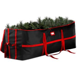 ZOBER Wide Christmas Tree Storage Bag - Maximum Accessibility - Fits 9 Ft Trees - 600D Oxford Fabric Christmas Tree Bag For Storage Box For Xmas - Strong, Durable Straps & Handles - Card Slot - Red