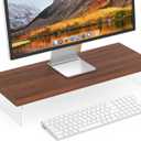 SSWOOD Monitor Stand Riser, Wood & Acrylic Computer Monitor Stand Desk Desktop Organizer Table For Home, Office Workspace, Laptop Riser, Printer, PC & TV Screen Riser (25*10 Inch, Red Walnut)