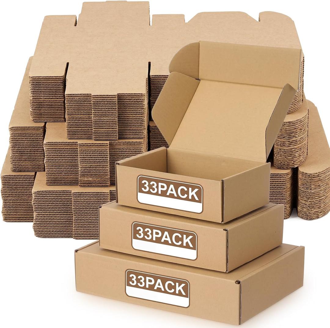 Qilery 100 Pcs Small Shipping Boxes Assorted Sizes,6x4x2", 7x5x2", 9x6x3" | Mailer Boxes for Small Business Mailing Packing Moving, Brown 3-ply E-flute Corrugated Cardboard, Tuck Top Self-lock