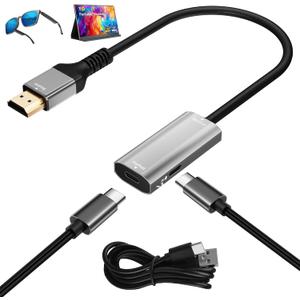 HDMI Male to USB C Female Adapter 4K@60Hz for AR Glasses, Unidirectional HDMI Source to Type C Display with Charging Port for Portable Monitor from PS5/4,Xbox,Switch, PC, Steam, Power Cable Included