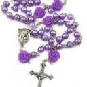 Nazareth Store Catholic Purple Pearl Beads Rosary Necklace 6mm Holy Soil Medal & Cross (1.6" x 1" x 17")