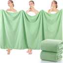 Lounsweer 2 Pcs Extra Large Bath Towel Set 40 x 80 Inches Oversized Bath Sheets for Adults Jumbo Soft Highly Absorbent Coral Fleece Shower Towel for Hotel Bathroom Guest Spa Gym (Green)