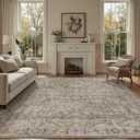 DCX Washable 9x12, Kid & Pet Friendly with Rubber Back Non Slip, Stain Resistant Vintage Rug for Living Room, Bedroom, Home Office, Soft Low Pile Large Farmhouse Distressed Carpet, Greige (Greige& Dark Green)