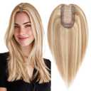 MY-LADY Human Hair Toppers for Women Real Human Hair Thin 7 * 13CM Silk Base with Lace Clip in Remy Hairpieces 150% Density 14 Inch Golden Brown & Bleach Blonde