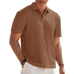 JMIERR Mens Casual Polo Shirt Summer Short Sleeve Vacation Button Beach Knit Stretchy Golf Shirts (Brown, L)