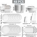 48-Piece Dinnerware Set for 8, Porcelain Plates and Bowls Sets, Blue Linear Pattern Modern Tableware, Chip-Resistant Stackable Ceramic Dish Set, Microwave & Dishwasher Safe, Service for 8
