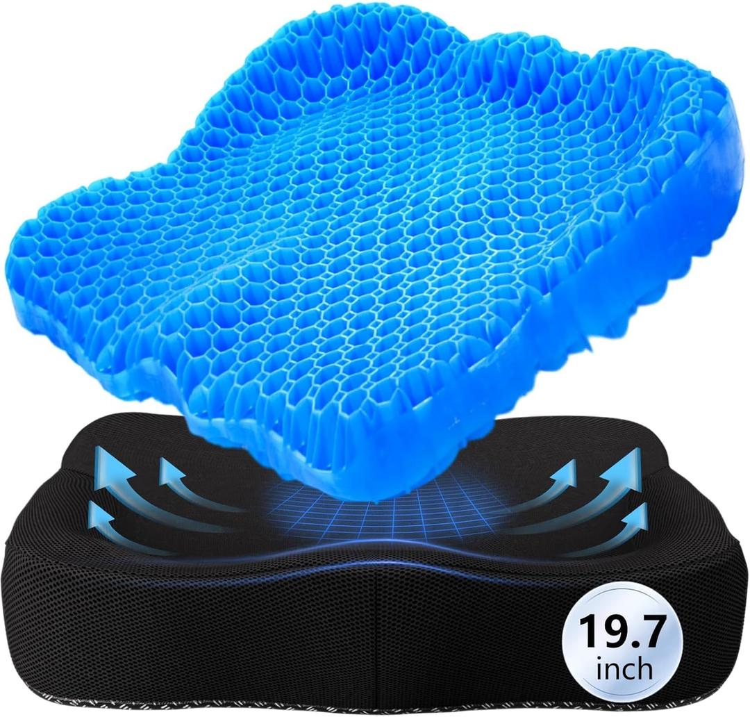 Thicken 19.7in Seat Cushion Gel, Large Cooling Seat Cushion for Long Sitting, Cushion for Wheelchair, Pressure Relief Cushion Seat for Office Chair, Chair Seat Pads for Car Desk Chair Kayak Stadium (XX-Large(19.7"*16.1"*3.5"), Blue)