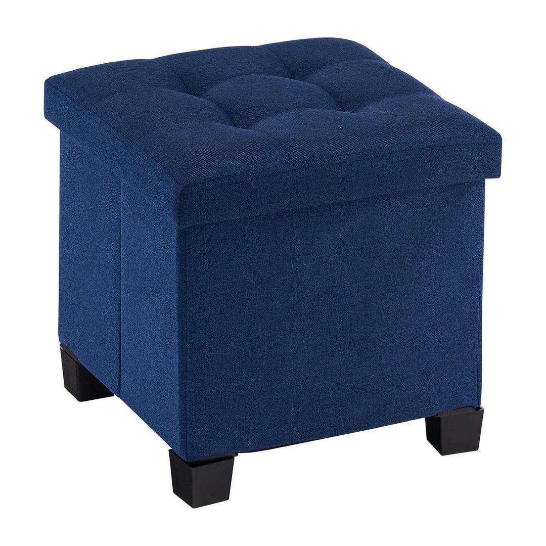 Apicizon 15 inches Small Storage Ottoman Cube, Foot Stool Foldable Storage Boxes with 4 Plastic Legs for Living Room Bedroom, Blue