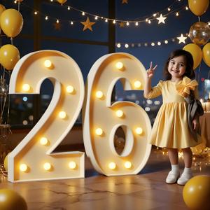 Marquee Numbers 3 Feet Tall Large Light Up Numbers 26th Birthday Decorations Big Yellow Light Outdoor Anniversary Decorations Balloon Arch Kit Party Backdrop 26