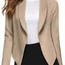 Hybrid & Company Womens Casual Work Office Blazer Open Front Heavy Ponti Shawl Collar Long Sleeve Jacket (Large, Khaki-9789)