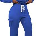 LovelyWholesale Womens Sweatsuits 2 Piece Set Hoodies and Cargo Sweatpants Sets (Medium, Royal Blue)