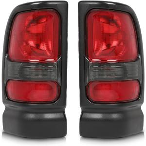 PIT66 Tail Lights Assembly Compatible with Dodge Ram 1500 2500 3500 Truck 1994-2002 Rear Lights Lamps Drive & Passenger Side Red Lens Reverse light Smoke Lens Luz Trasera