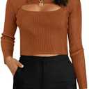 For G and PL Womens Ribbed Knit Cut Out Sweaters Slim Fit Crop Tops S
