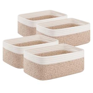 OIAHOMY 4 Pack Storage Baskets for Organizing, Small Bins for Shelves, Cute Decorative Storage Bins, Organizer Baskets for Gifts Empty, 11.8''Lx7.8''Wx4.7''H, Brown/White