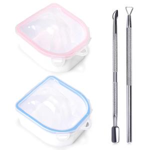 Rolabling 2 PCS Nail Soaking Bowl Nail Soak Off Bowl Acrylic Nail Remover Tool Acetone Nail Polish Remover Bowl Nail Soaker Tray Manicure Tool (4, blue pink)