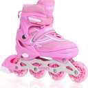 Kids Inline Skates for Girls Boys, Youth and Adult, Adjustable Blades Roller Quad Skates for Men and Women with Full Wheels Illuminating, Outdoor Skates (Small Size, Pink)