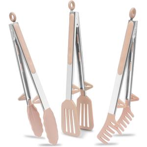 Tongs for Cooking, 12" Kitchen Tongs with Silicone Tips, Food Grade Serving Tongs Set of 3, Pink