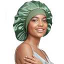 22 Momme 100% Real Mulberry Silk Bonnet for Sleeping Women, Large Hair Care Bonnet for Long Curly Hair, Double Layer Silk Wrap with Soft Elastic Band, Non-Slip Sleep Cap, Green