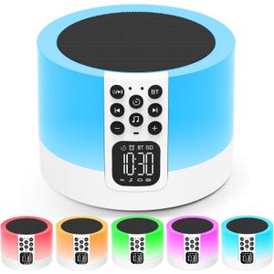 Night Light Bluetooth Speaker Alarm Clock, Sound Machine with White Noise, Dimmable Touch Bedside Lamp for Bedroom, 48 RGB Color Changing, Best Gifts for 10 11 12 13 14 15 Year Old Teenage Boys Girls