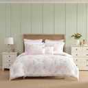 Laura Ashley - Queen Bonus Comforter Set, Reversible Bedding with a Soft Feel, 7 Piece Bed Set with Matching Pillowcases, Euro Shams, & Throw Pillow Covers (Serenity Roses/Mattie Stripe Pink)