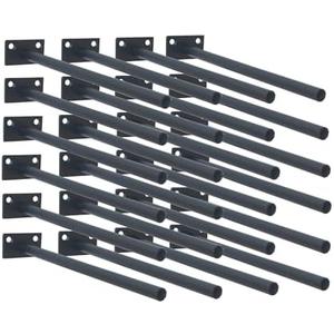 24 Pcs 10" Black Steel Floating Shelf Bracket Blind Shelf Supports - Hidden Brackets for Floating Wood Shelves - Concealed Blind Shelf Support – Screws and Wall Plugs Included