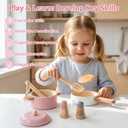 Premium Toddler Play Kitchen Toys, Wooden Kitchen Utensils, Accessories for Pretend Play Kitchen Set, Montessori Learning Toy, Pretend Cooking Playset, Gift for 3+ (Pink), child-size
