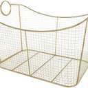 Deco 79 Metal Geometric Decorative and Functional Storage Basket Wire Grid Basket Organizer with Curved Edges Ring Handles, Basket for Storage 30" x 20" x 20", Gold
