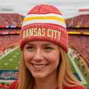 Vintage Classic Skull Cap 3D Embroidery Beanie Cuffed Winter Hat Knit Comes with Warm Gloves Fasion Gifts for Men Women Fans (Kansas City C)