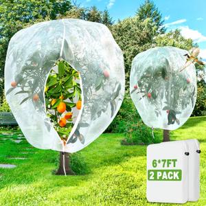 Fruit Tree Netting 6 * 7ft 2 Pack,Garden Netting for Blueberry Bushes,Vegetables,Flowers,Bird Netting Pest Barrier with Drawstring Zipper