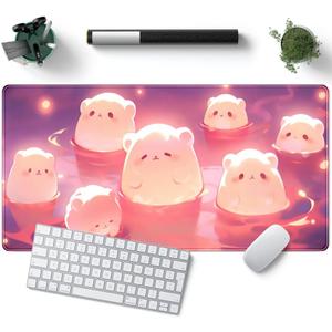 Kawaii Pastel Pink Desk Mat Cute Cat Large Mouse Pad Desk Pad Large Mouse and Keyboard Pad, Kawaii Cat Lover Gifts Mouse Mat XXL Desk Protector Mat, Computer for Desktop Cute Desk Decor 31.5" x 15.7"