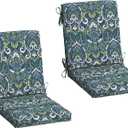 Arden 2-Pack Outdoor Patio Dining Chair Cushion, 20x44, Rain-Proof Seat Pad, Fade-Resistant Outdoor Cushion Sapphire Aurora Blue Damask