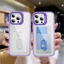 Wallet Clear Case for iPhone 16 Pro 6.3 inch with Card Holder Built-in Camera Ring Stand Military-Grade Protection Kickstand Cover Light Purple